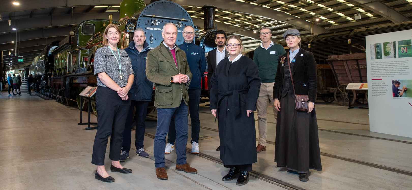 Partners get on board with latest national marketing campaign, left to right: Pam Porter Locomotion Museum, Richard Kaye Dalton Park, Duncan Peake Chair Visit County Durham, Matt McWhinnie Dalton Park, Sanjay Gidda Ushaw: Historic House, Chapels & Gardens, Sally Pearson The Bowes Museum, Dennis Wood The Auckland Project, Rhiannon Hiles Beamish Museum.