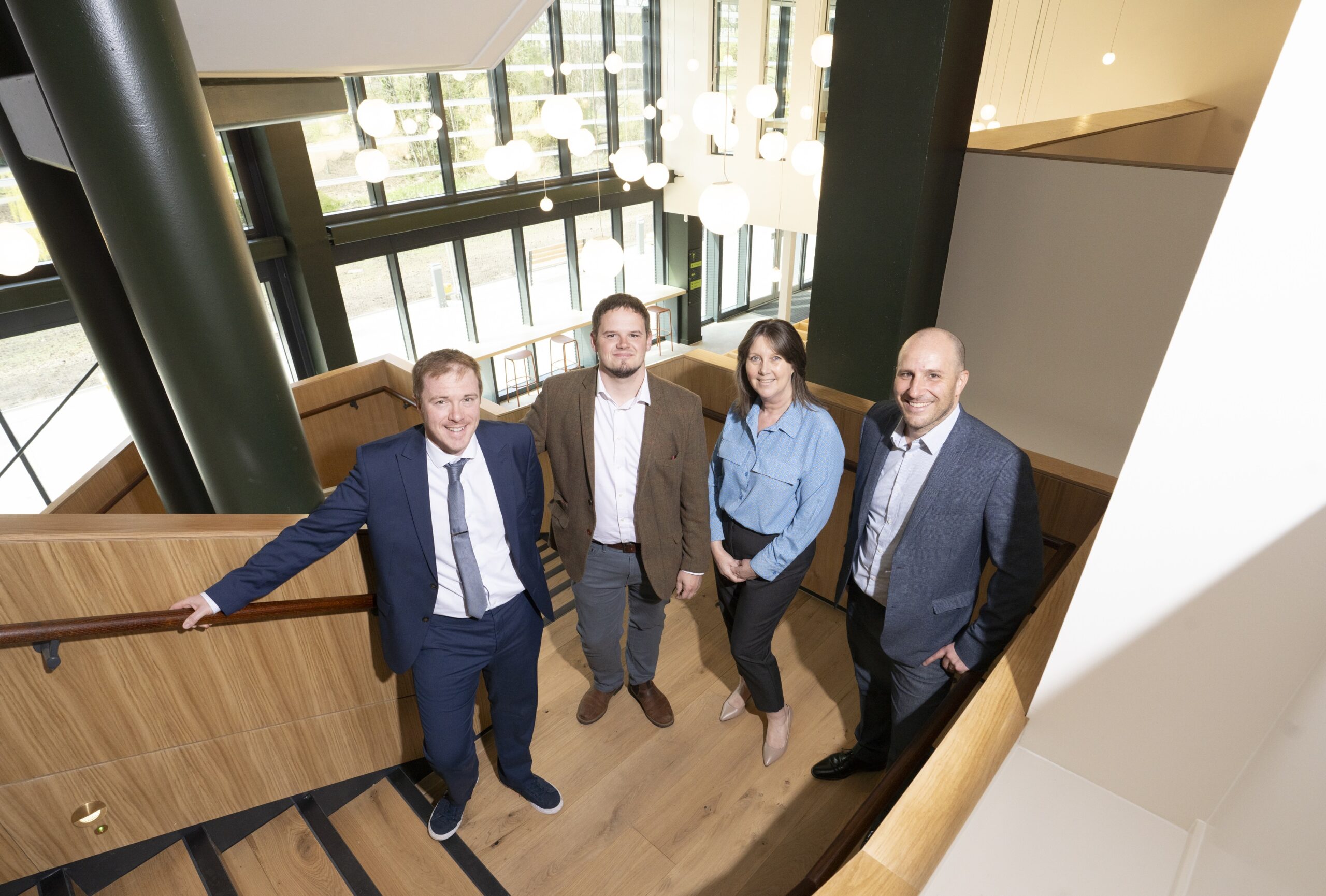 Ben Kelsey, senior projects and performance manager at Durham County Council; Cllr Karen Allison, the council’s Cabinet member for leisure, tourism, regeneration and high street; Cllr Joe Quinn, Cabinet member for planning, investments and assets; and Ian Lamming, senior pre-construction manager at Willmott Dixon, pictured inside The Light.