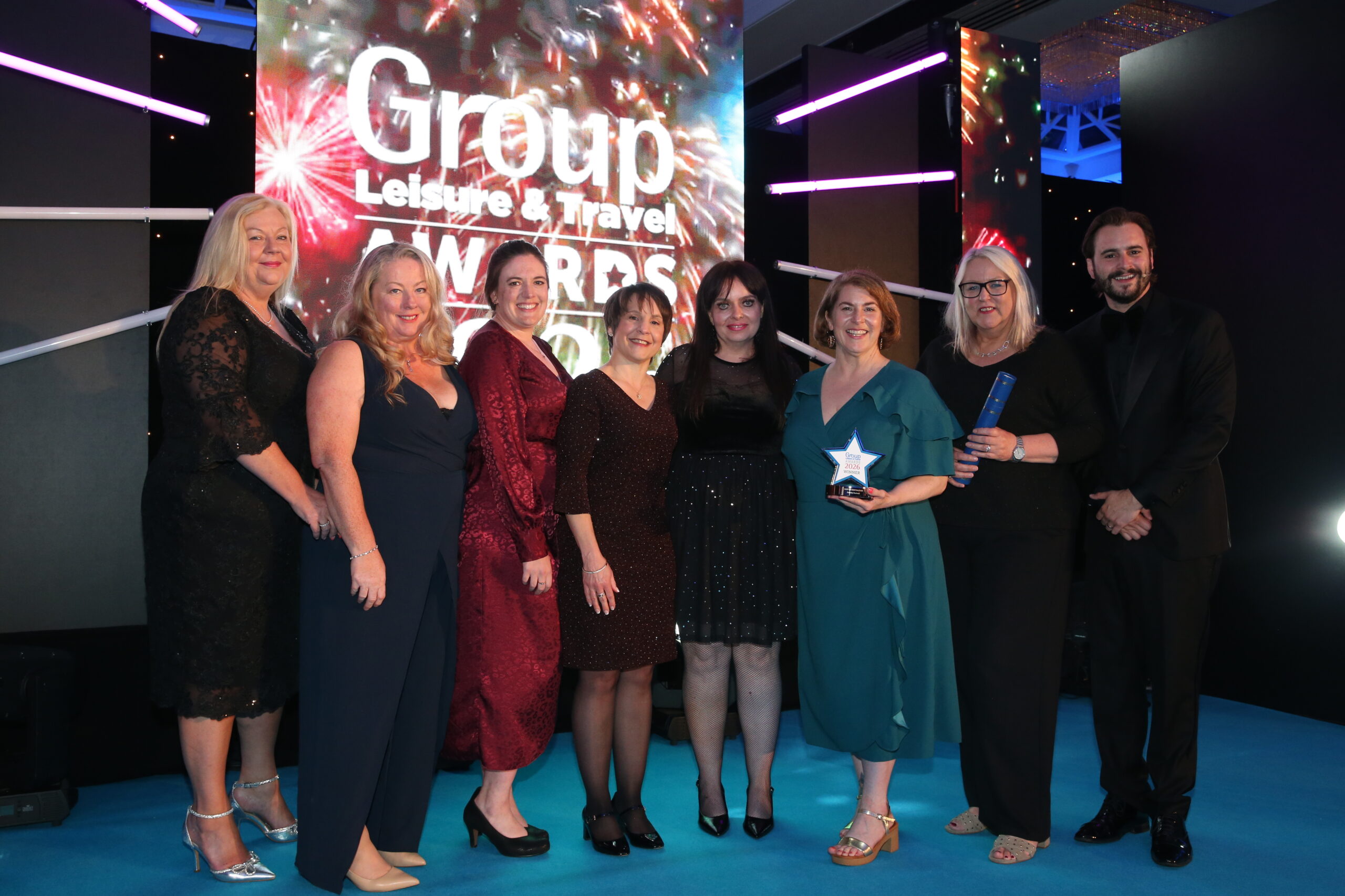 Award presented by Mandy Hill, Dunwood Travel; Wendy Wilshere, Head of Volunteer Casting & Engagement, Kynren; Samantha Shotton, Chief Operating Officer, Beamish Museum; Brenda Alexander, Bookings Coordinator, Beamish Museum; Alex MacKenzie, Travel Trade Manager, Experience North East England; Sarah Johnson, Senior Manager, Visit County Durham; Michelle Gorman, Managing Director, Visit County Durham; Event host – Luke Kempner.